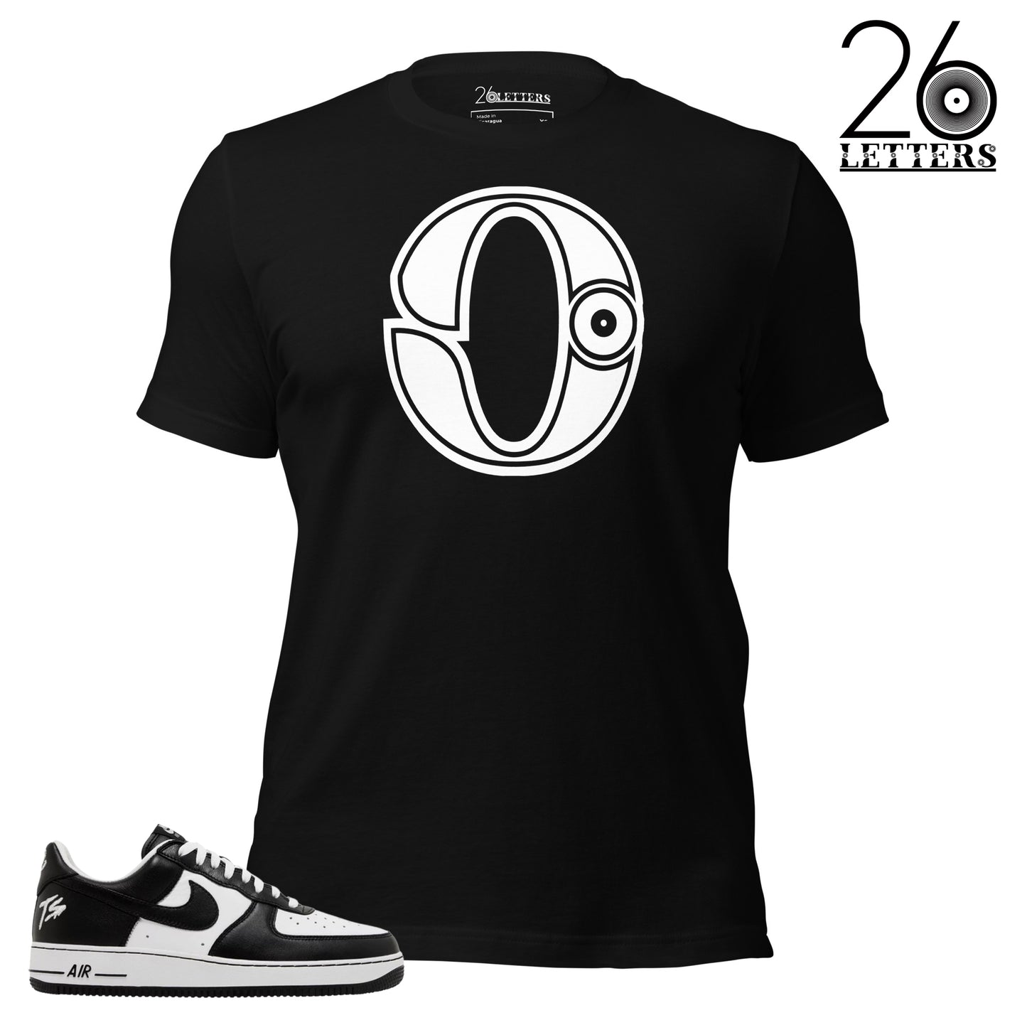 White and Black Letter O T-Shirt