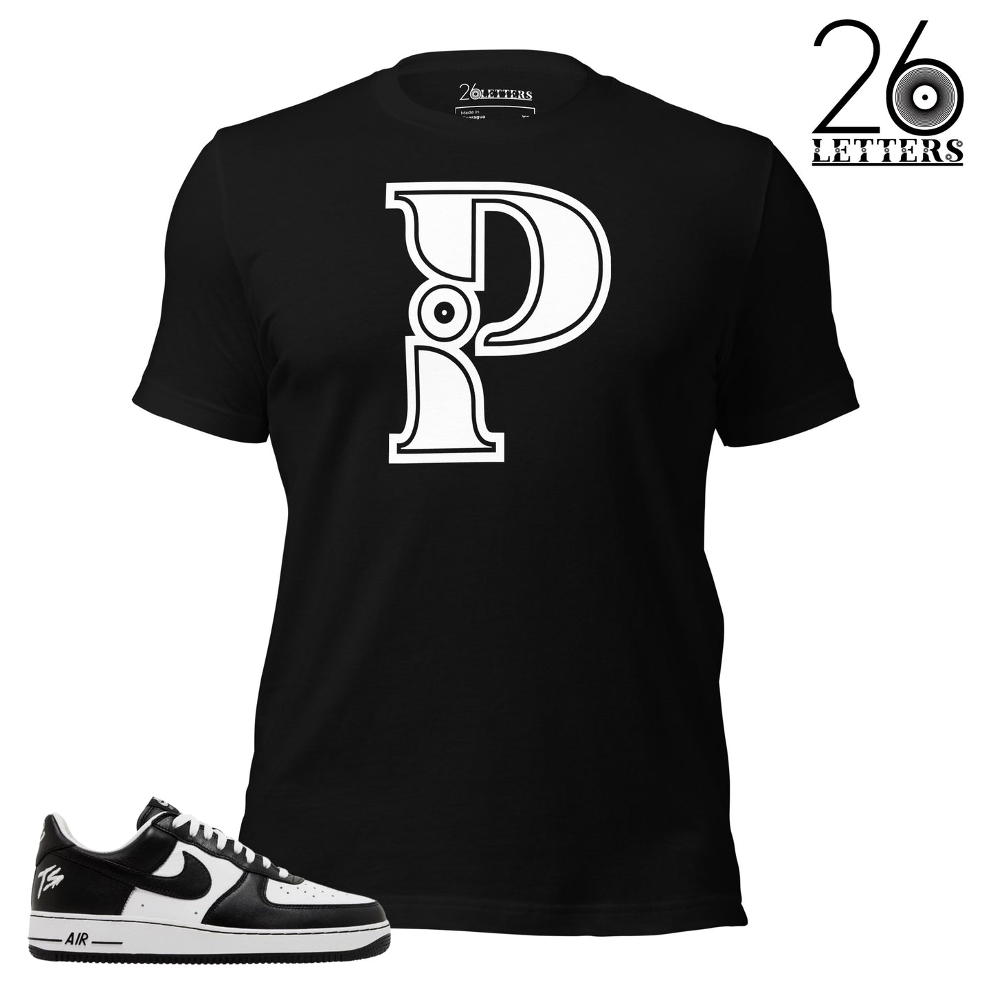 White and Black Letter P T-Shirt