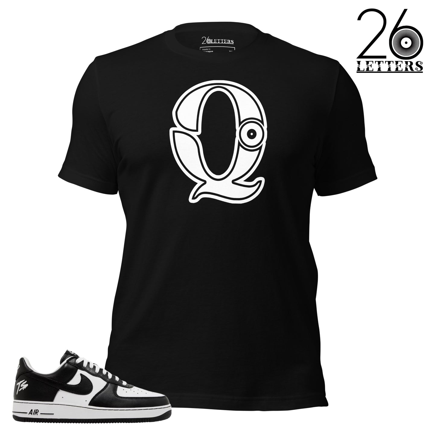 White and Black Letter Q T-Shirt