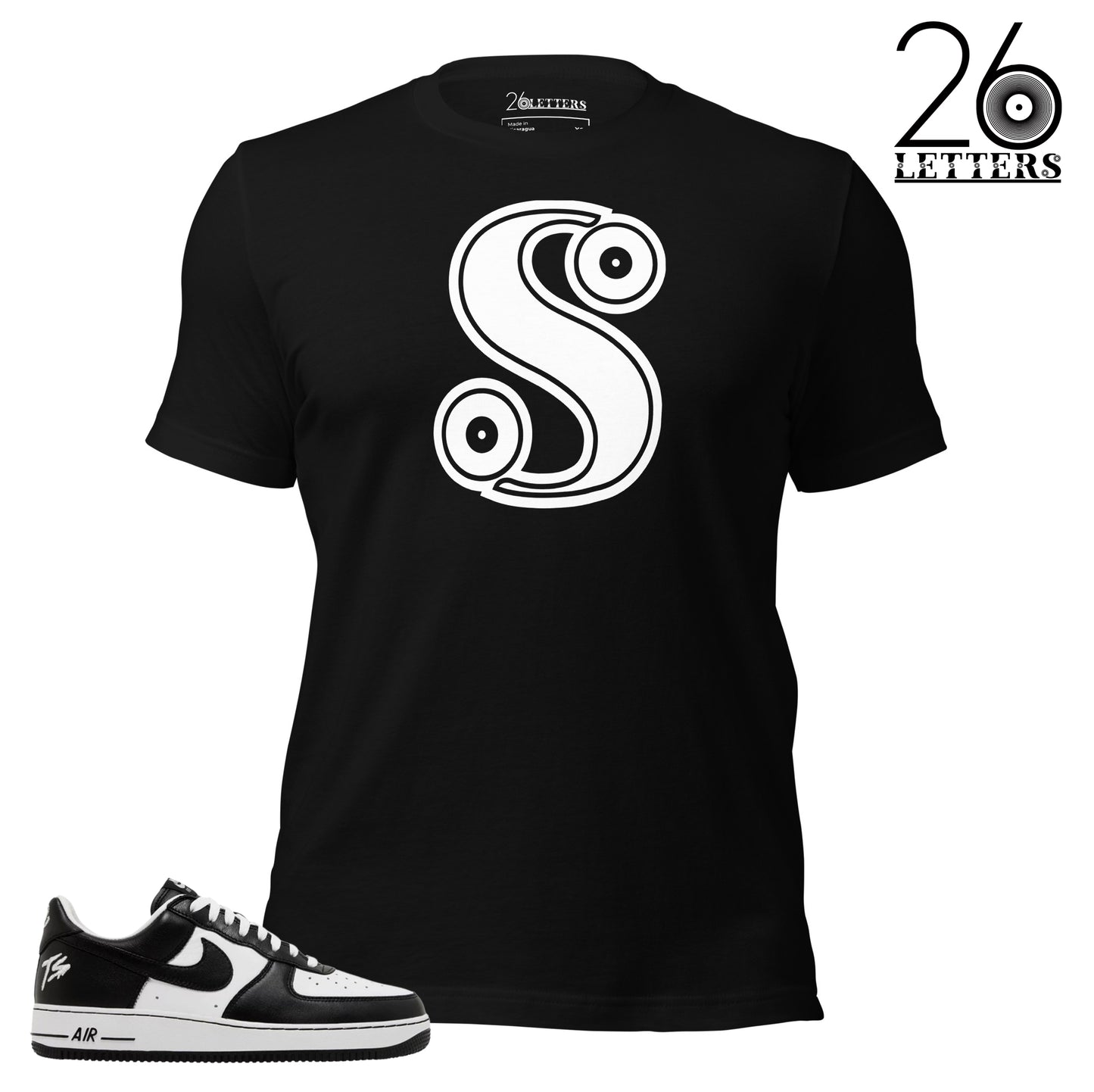 White and Black Letter S T-Shirt