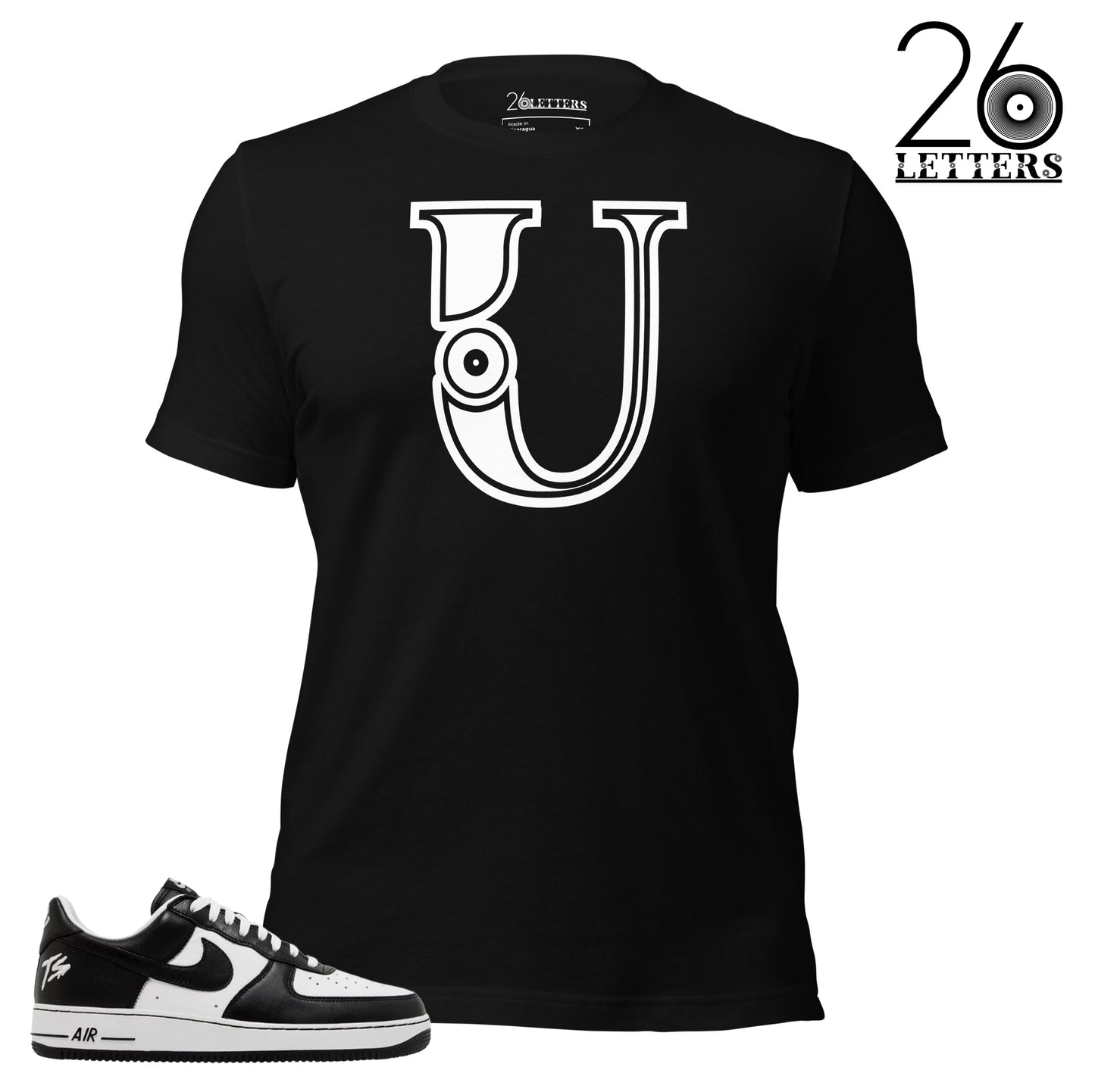 White and Black Letter U T-Shirt