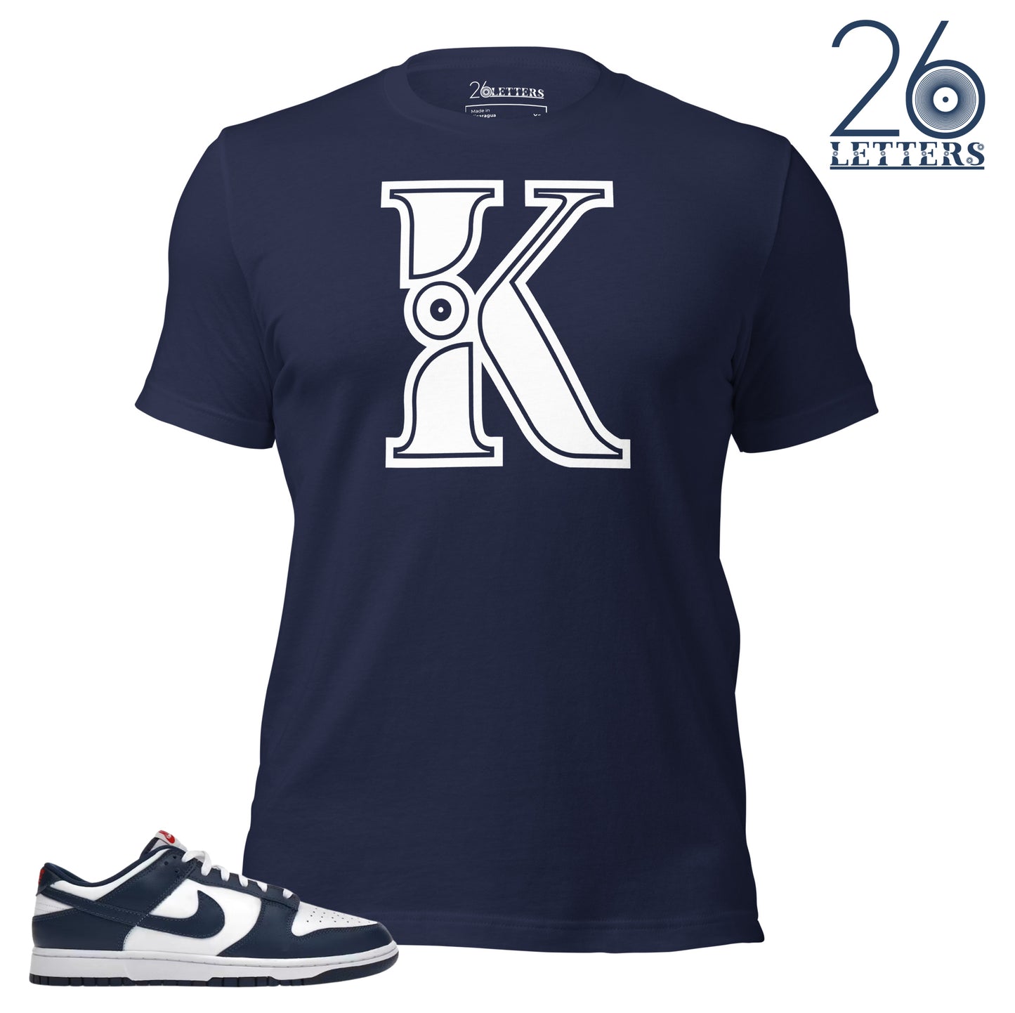 Navy Blue and White Letter K T-Shirt