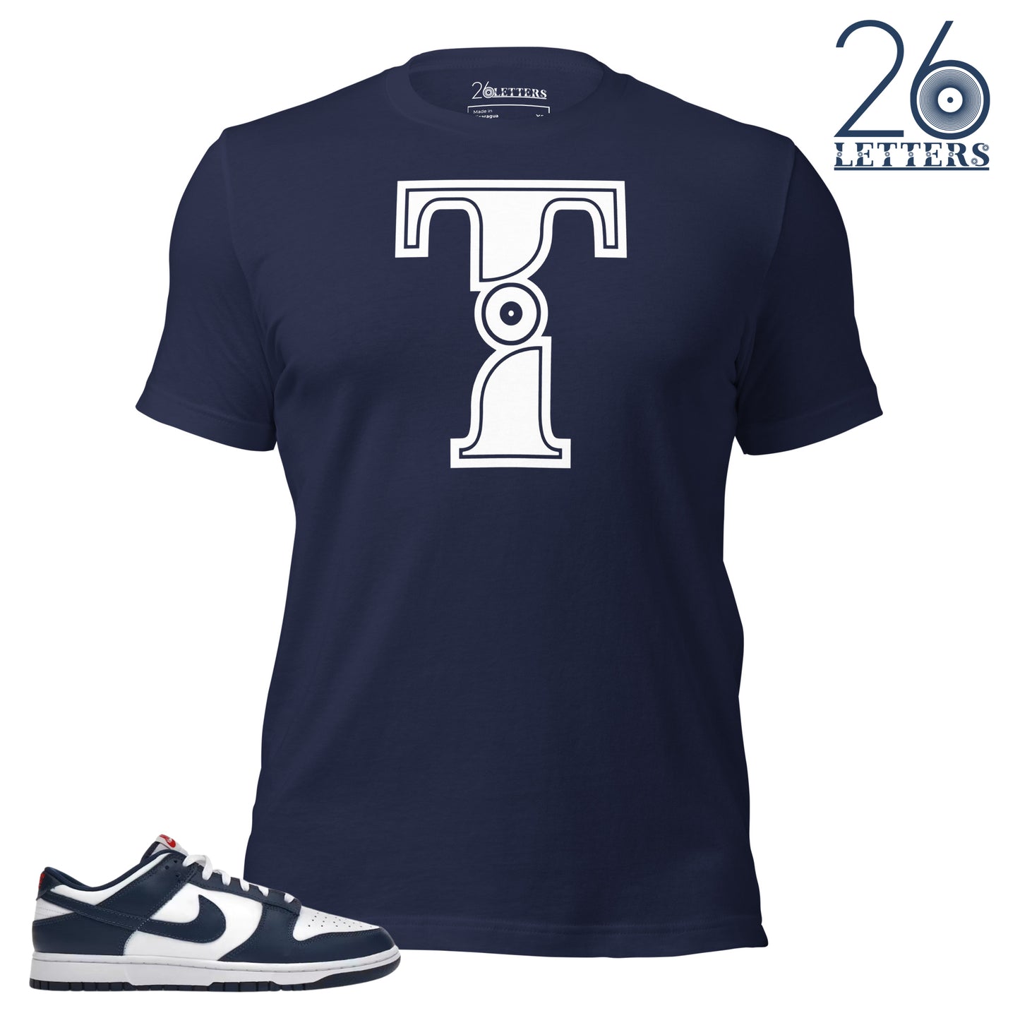 Navy and White Letter T T-Shirt