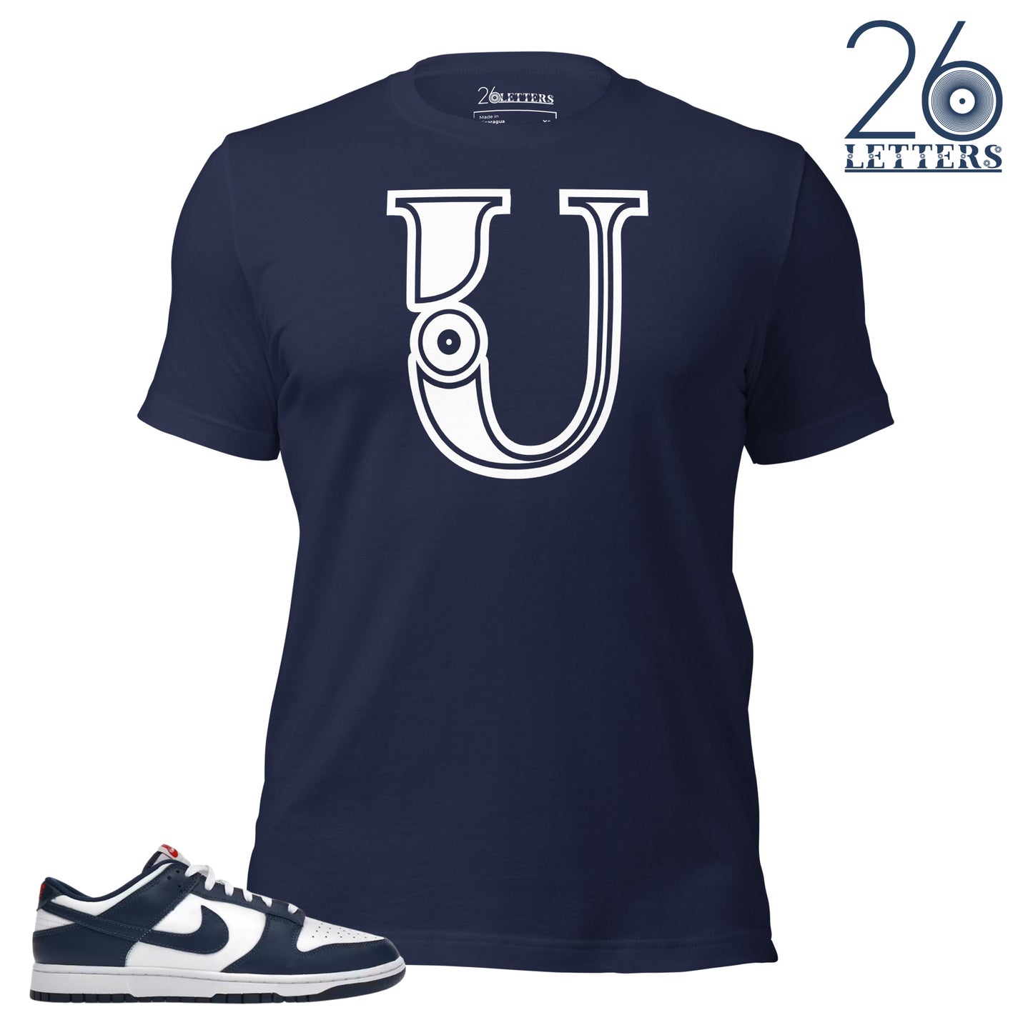 Navy and White Letter U T-Shirt