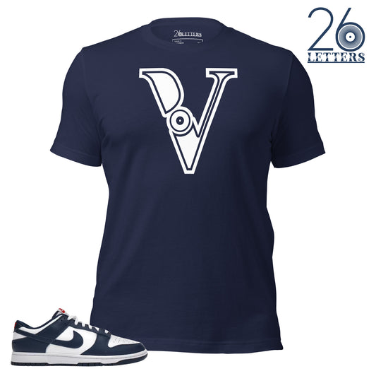 Navy and White Letter V T-Shirt