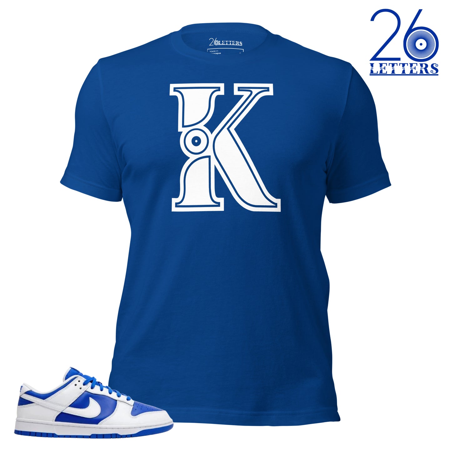 Royal Blue and White Letter K T-Shirt