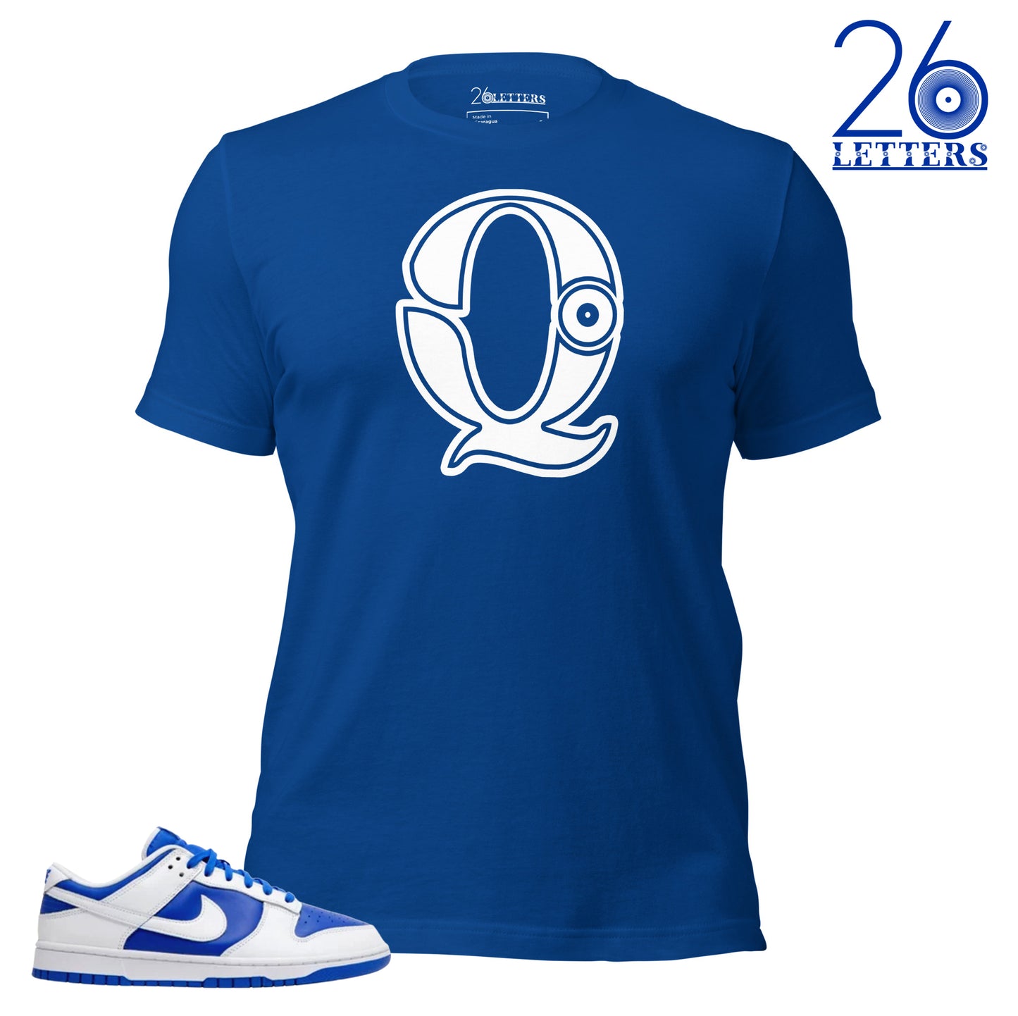 Royal Blue and White Letter Q T-Shirt