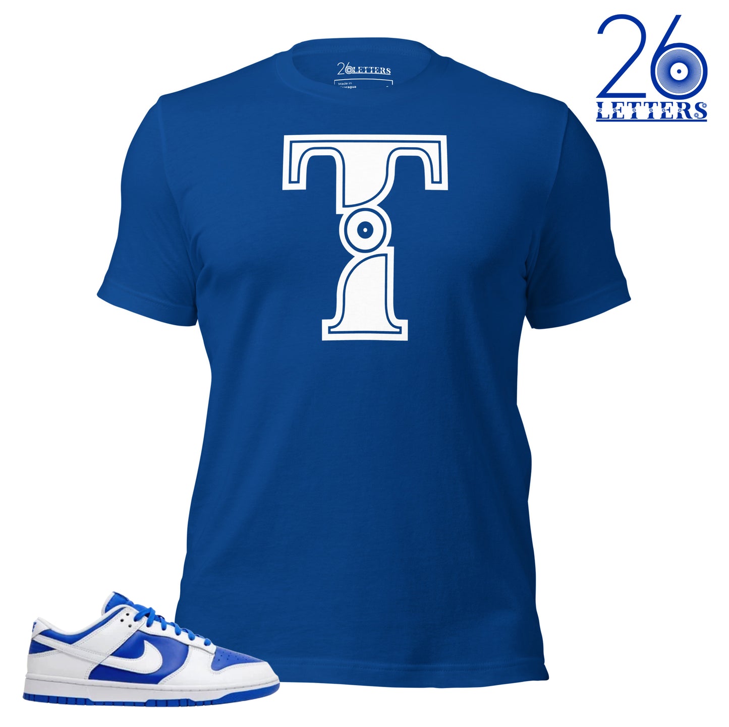 Royal Blue and White Letter T T-Shirt