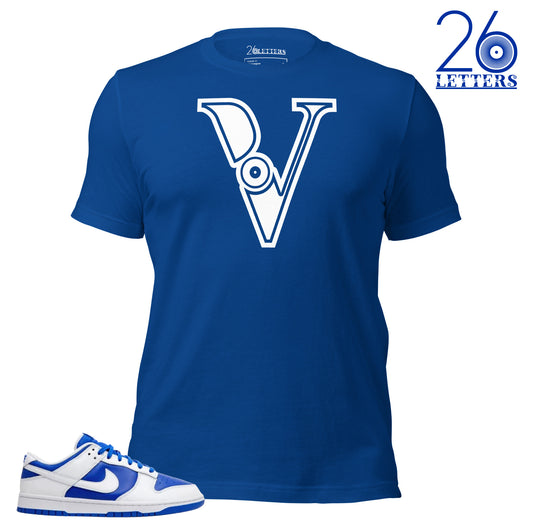 Royal Blue and White Letter V T-Shirt