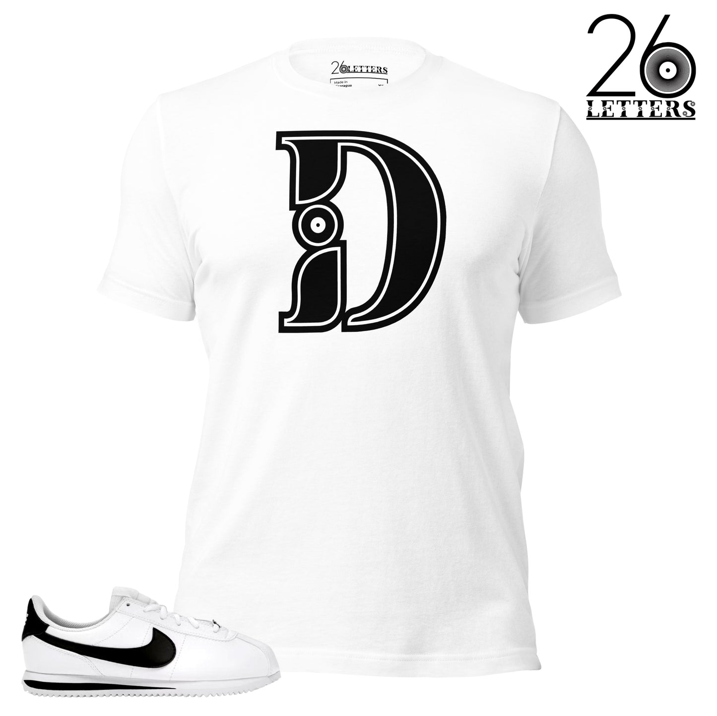 BLACK ON WHITE/ LETTER D / T-SHIRT