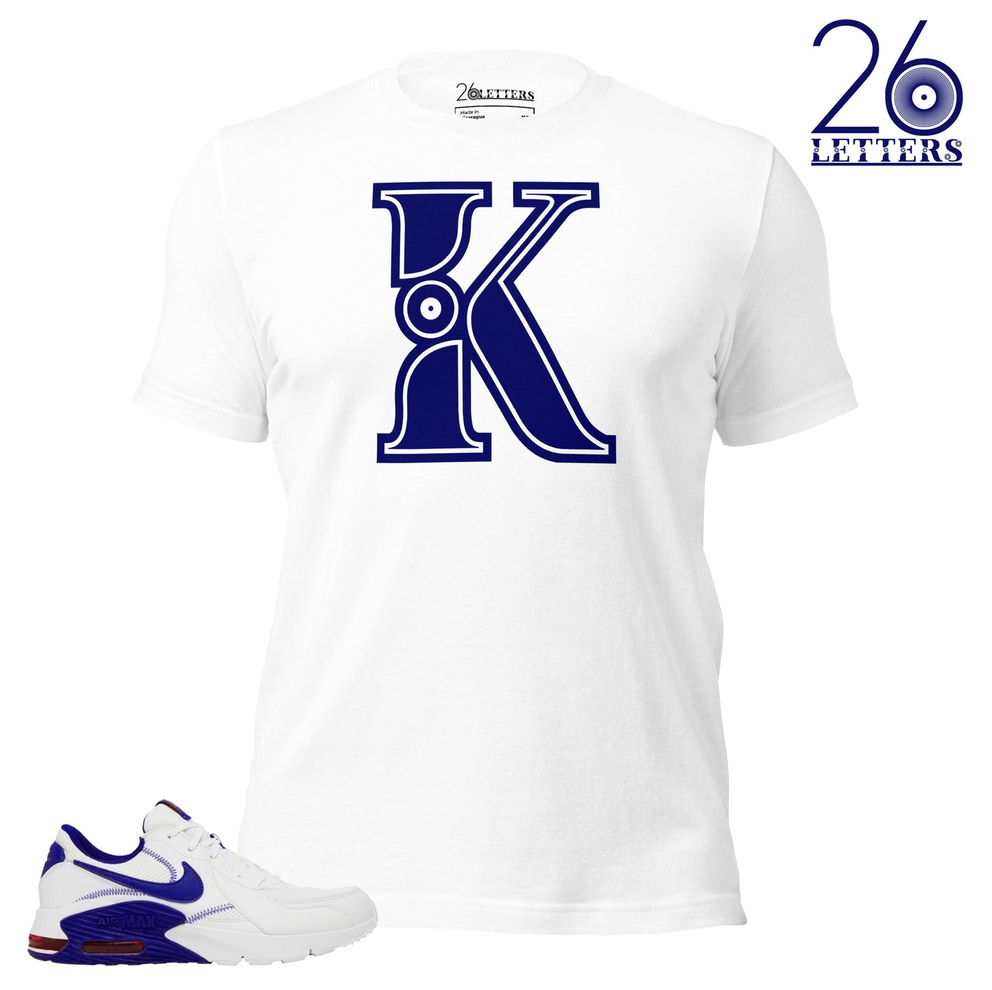 Blue and White Letter K T-Shirt