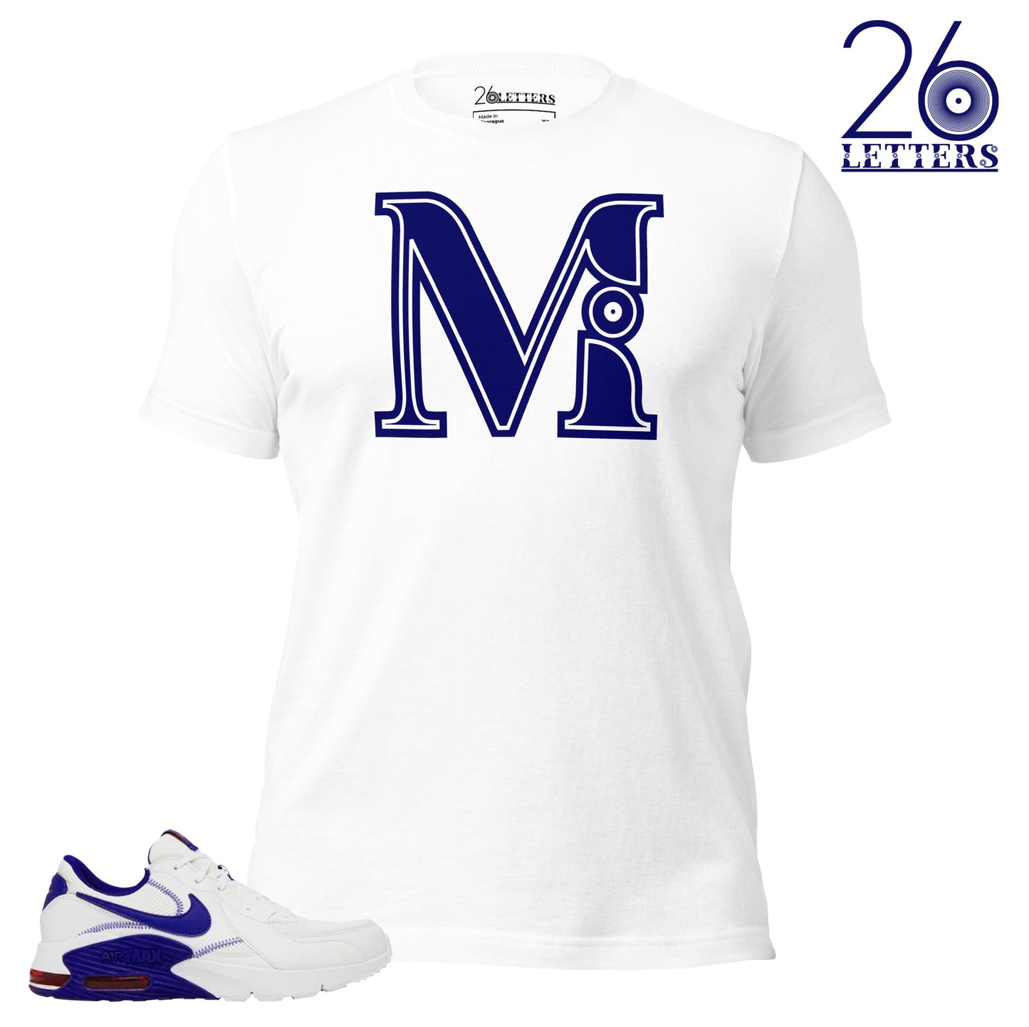 Blue and White Letter M T-Shirt