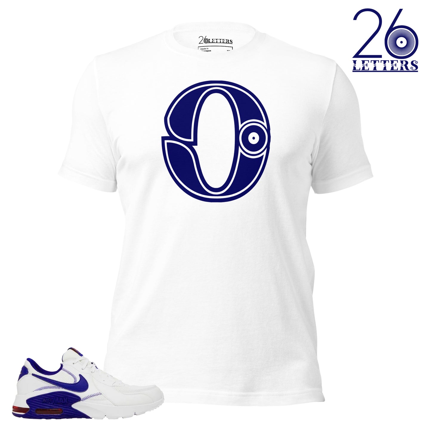 Blue and White Letter O T-Shirt