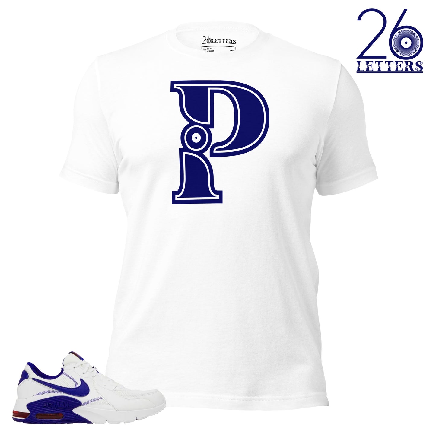 Blue and White Letter P T-Shirt