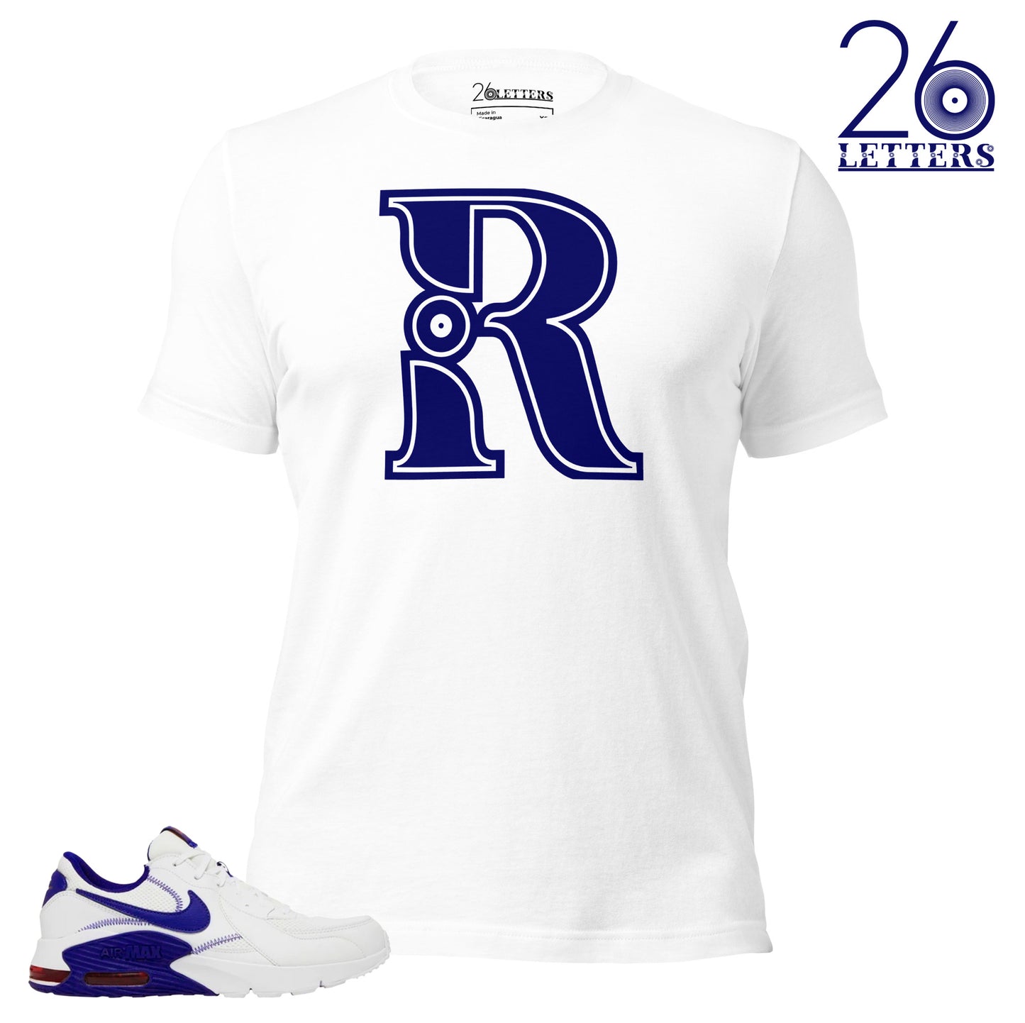 Blue and White Letter R T-Shirt