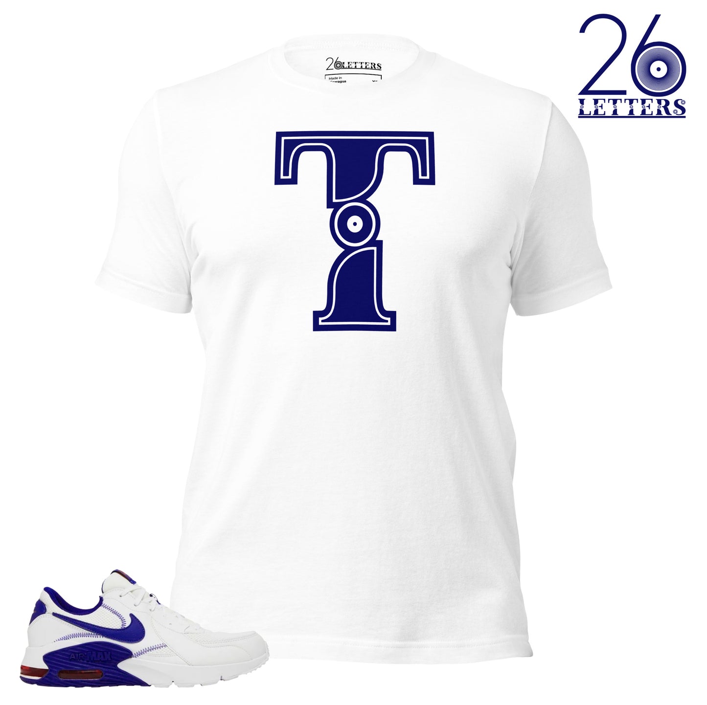 Blue and White Letter T T-Shirt