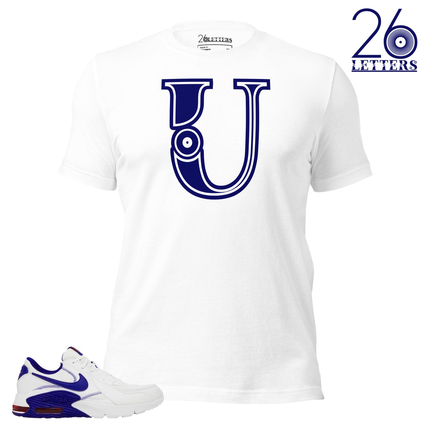 Blue and White Letter U T-Shirt