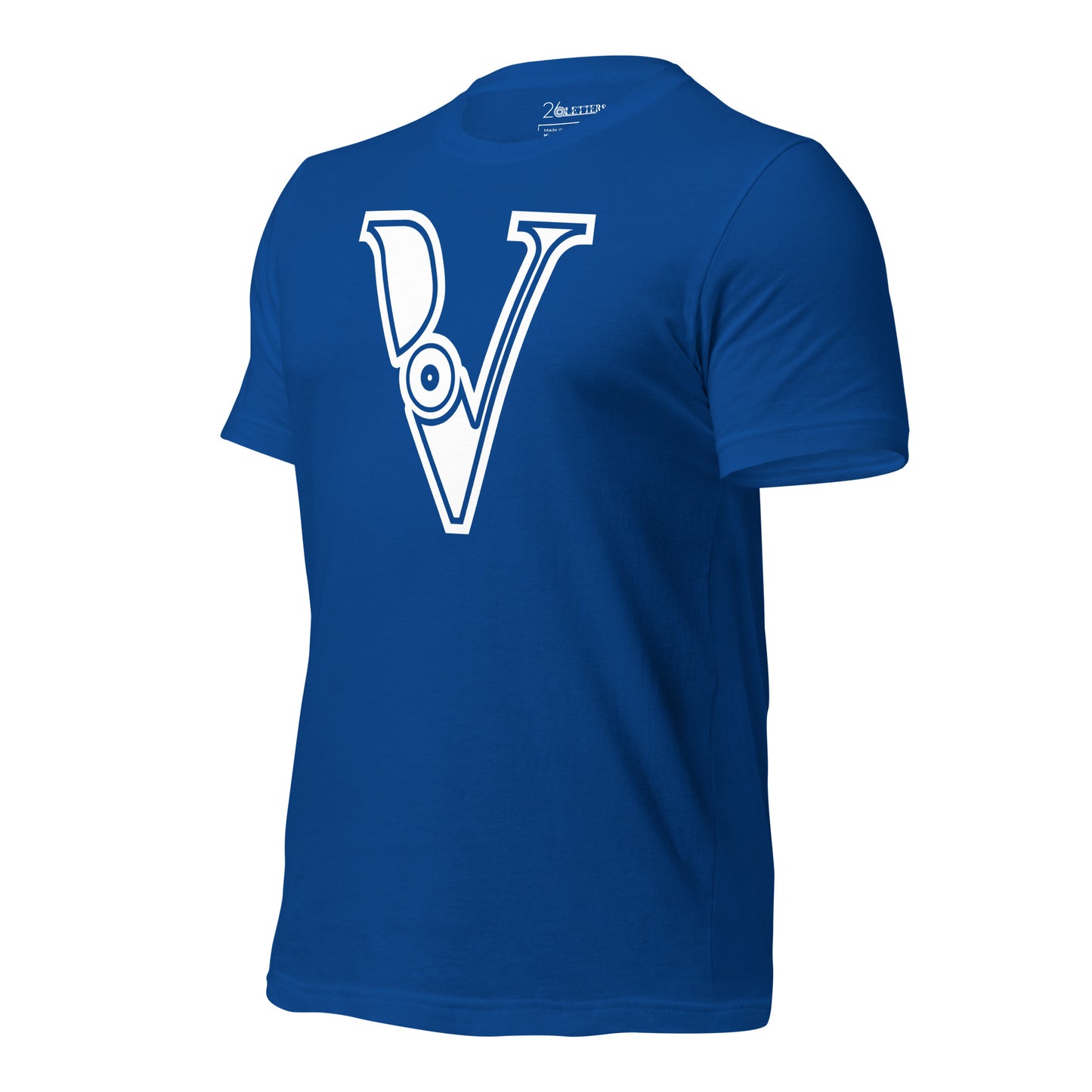 Royal Blue and White Letter V T-Shirt